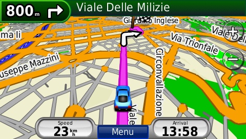 screenshot from GPS showing map of Southern Europe